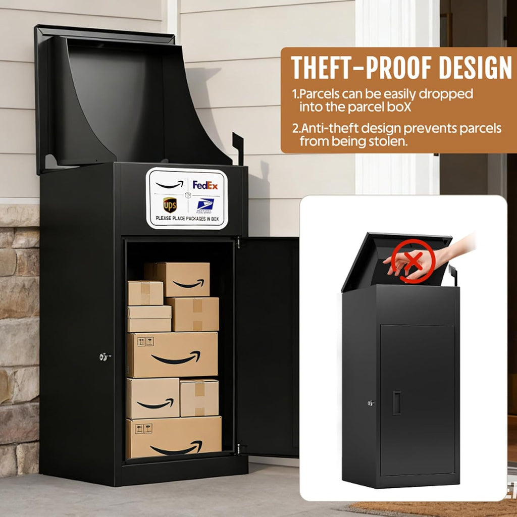 Secure Package Delivery Box for Outside – 36.4”H Heavy-Duty Steel Parcel Drop Box with Anti-Theft Lock & IPX3