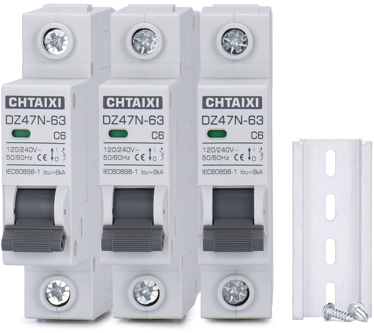 Chtaixi AC Miniature Circuit Breaker, 6 Amp 120V/240V 1 Pole 3 Pack