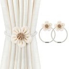 Magnetic Curtain Tiebacks, Boho Curtain Holdbacks, Cream, 2 Pcs