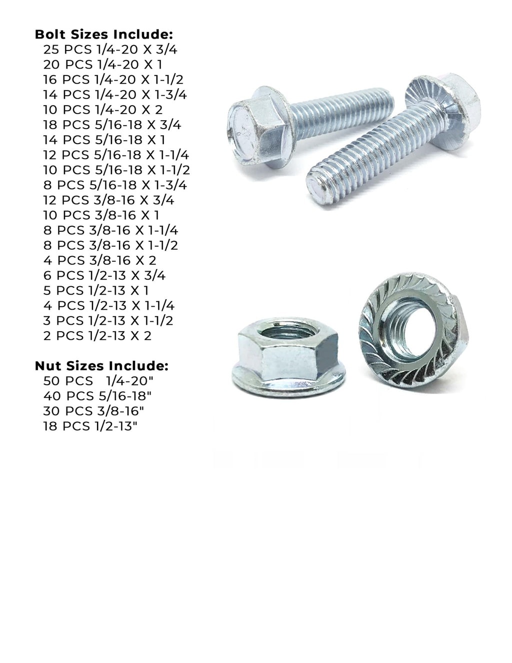 Grade 5 Serrated Hex Cap Flange Bolt & Flange Nut Assortment Kit - 348 Pieces!