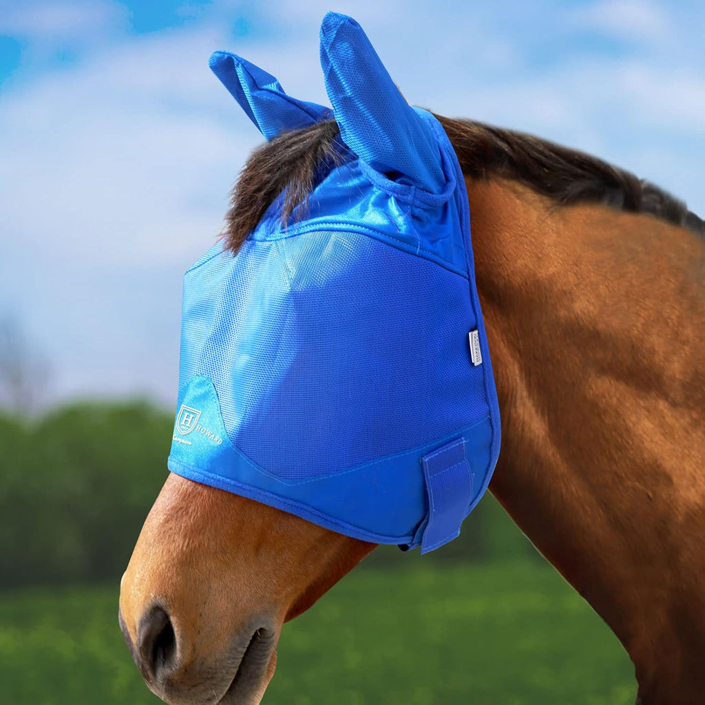 UV-proof Multi-Function Fabrics Thick Fleece Padding Horse Fly Mask Half Face with Ears Signature Blue Horse Large