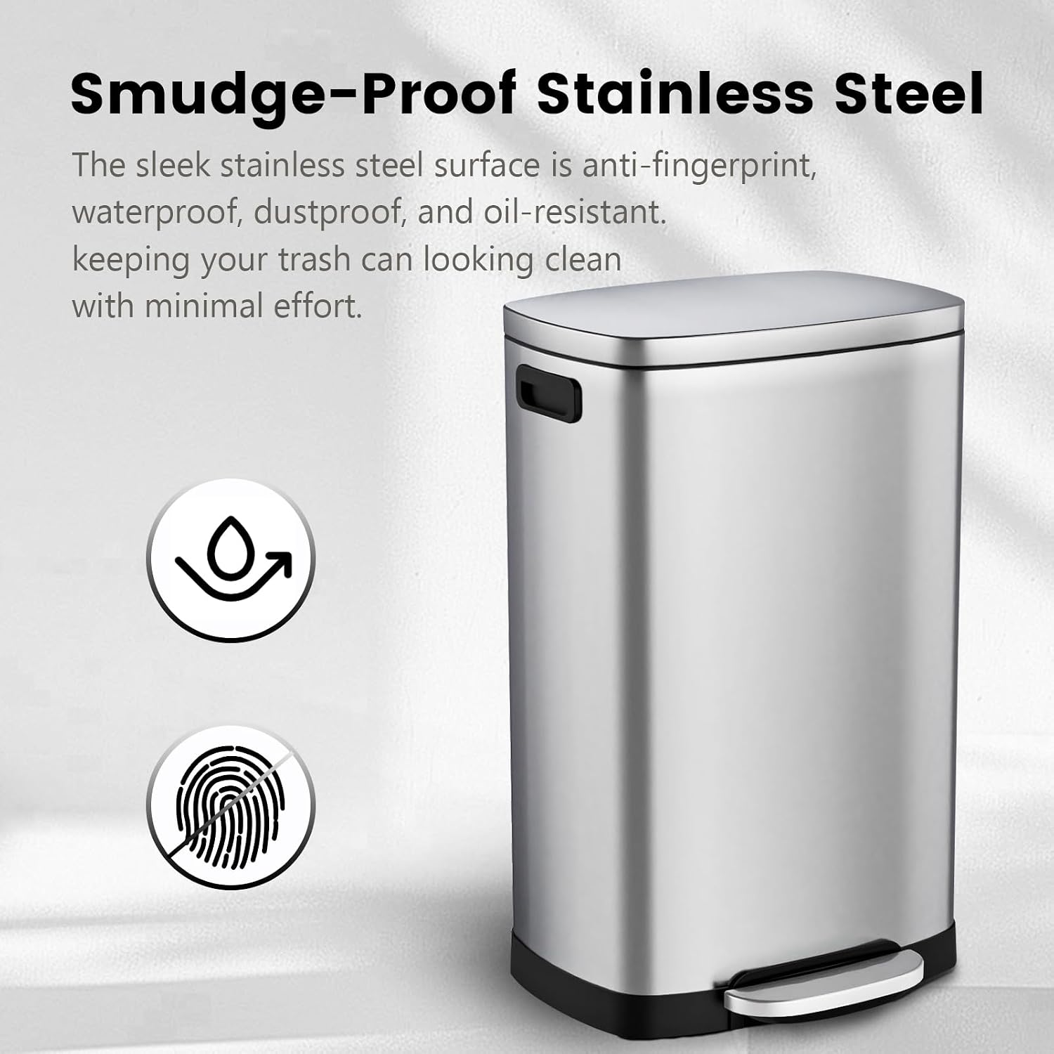 Kitchen Trash Can with Lid Soft Close,13 Gallon / 50L Stainless Steel Pedal Garbage Can, Heavy-Duty Fingerprint Proof