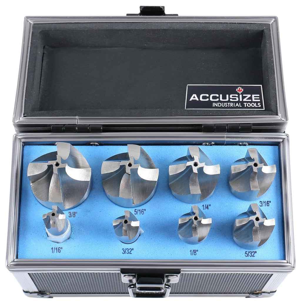 Accusize HSS Corner Rounding End Mill Set, 1/16" to 3/8", 8 Pcs