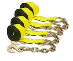 4 Pack 4" x 30' Winch Straps w/Chain, WLL 5400 Flatbed Tie Down Strap
