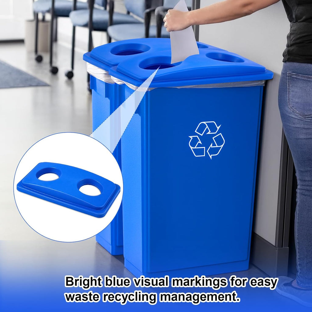 2 Pcs Recycle Bin Lids Each with Two Bottles & Cans Openings Plastic Blue Fit 23 Gallon Slim Trash Can for Waste