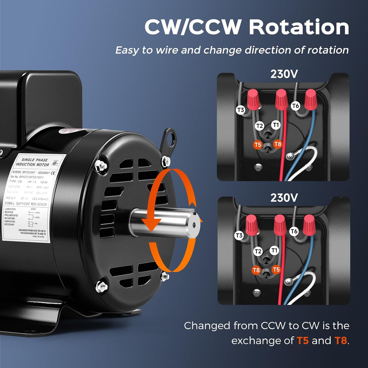 Bonvoisin 7.5HP Air Compressor Motor 184T Frame Single Phase Electric Motor