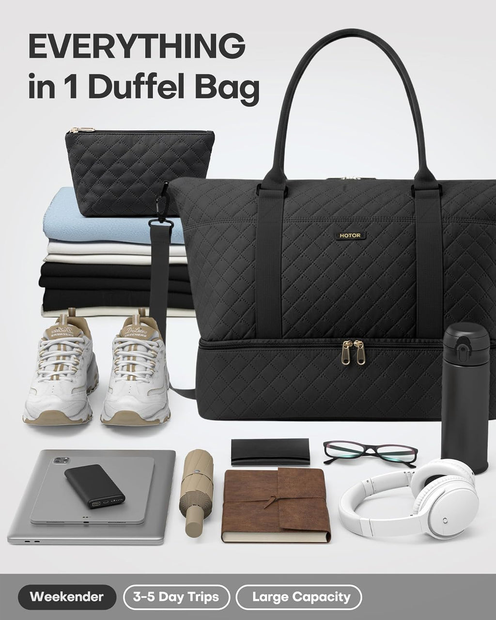 Travel Duffel Bag - Weekender Bags for Women, Gym Tote Bags with Shoe Compartment, Carry On Overnight Bag with