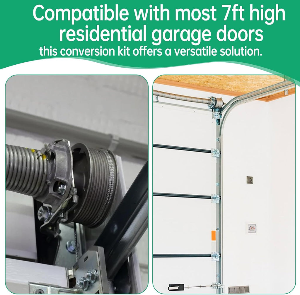 Universal Garage Door Torsion Spring Conversion Kit Fit for 7 Feet High Garage Doors, Including Cable Rollers