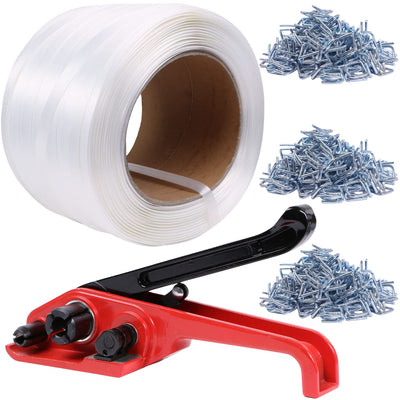 Banding Strapping Kit Pallet Packaging Tool, 3/4" x 1640' Woven Cord, Polypropylene Composite Banding Coil, 300pcs