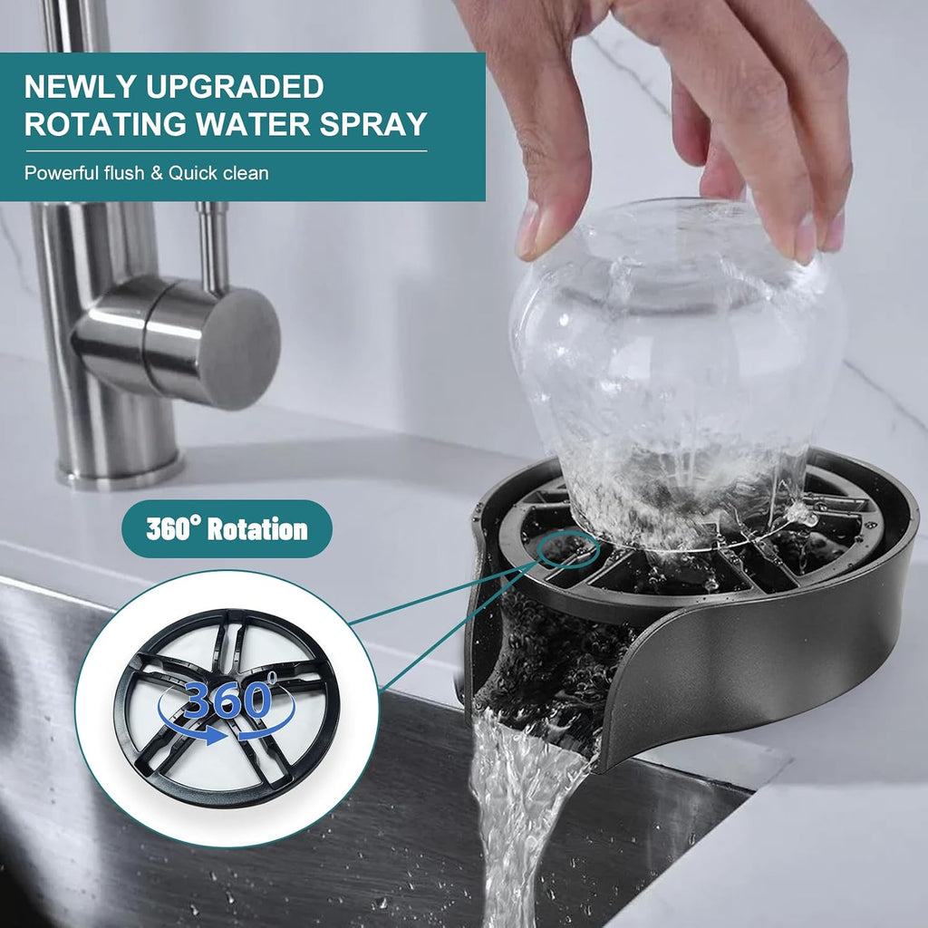 Glass Rinser for Kitchen Sink, High Pressure 360 Degree Rotating Spout Glass Rinser with Pull-out Spray Gun Design