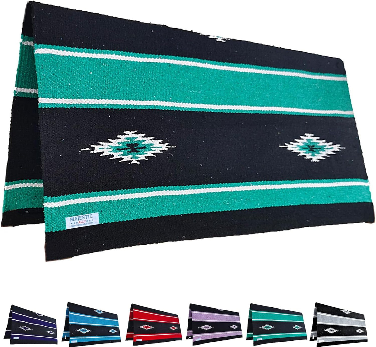 36"x 34" Navajo Design Acrylic Saddle Blanket -2.4 lbs (Turquoise Green and Black)