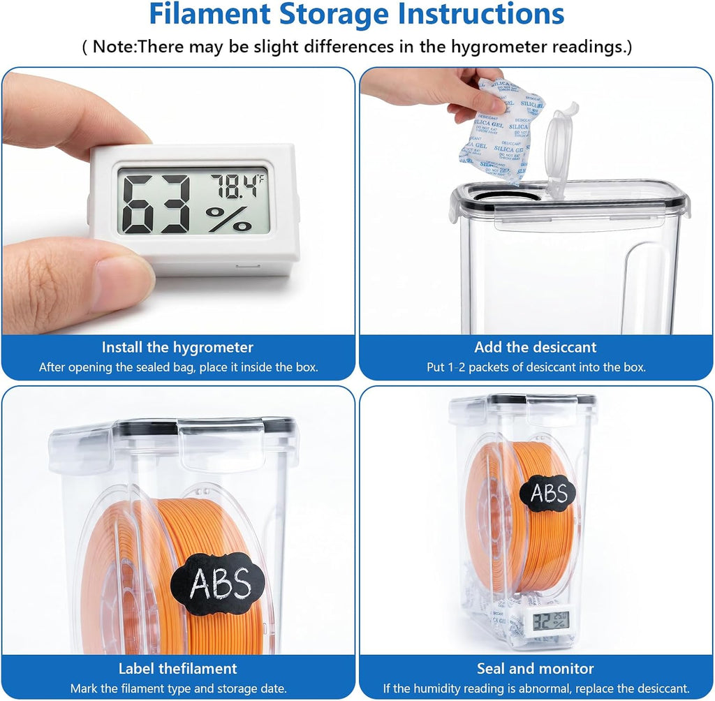 4-Pack Filament Storage Box with Digital Hygrometer, Airtight Dustproof 3D Filament Dry Box for 1kg 1.75mm PLA ABS