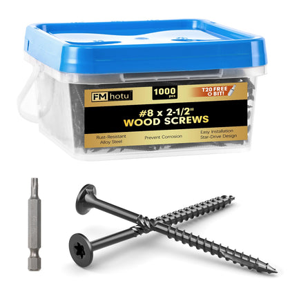#8 x 2-1/2” Deck Screws, 1000Pcs Star Drive Wood Screws