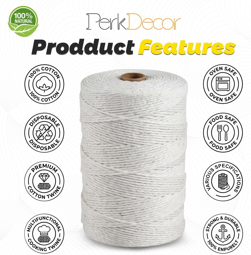 850 Feet 100% 2mm Natural Cotton Cooking Twine Food Grade Butcher Twine String for Kitchen Roasting Baking Turkey