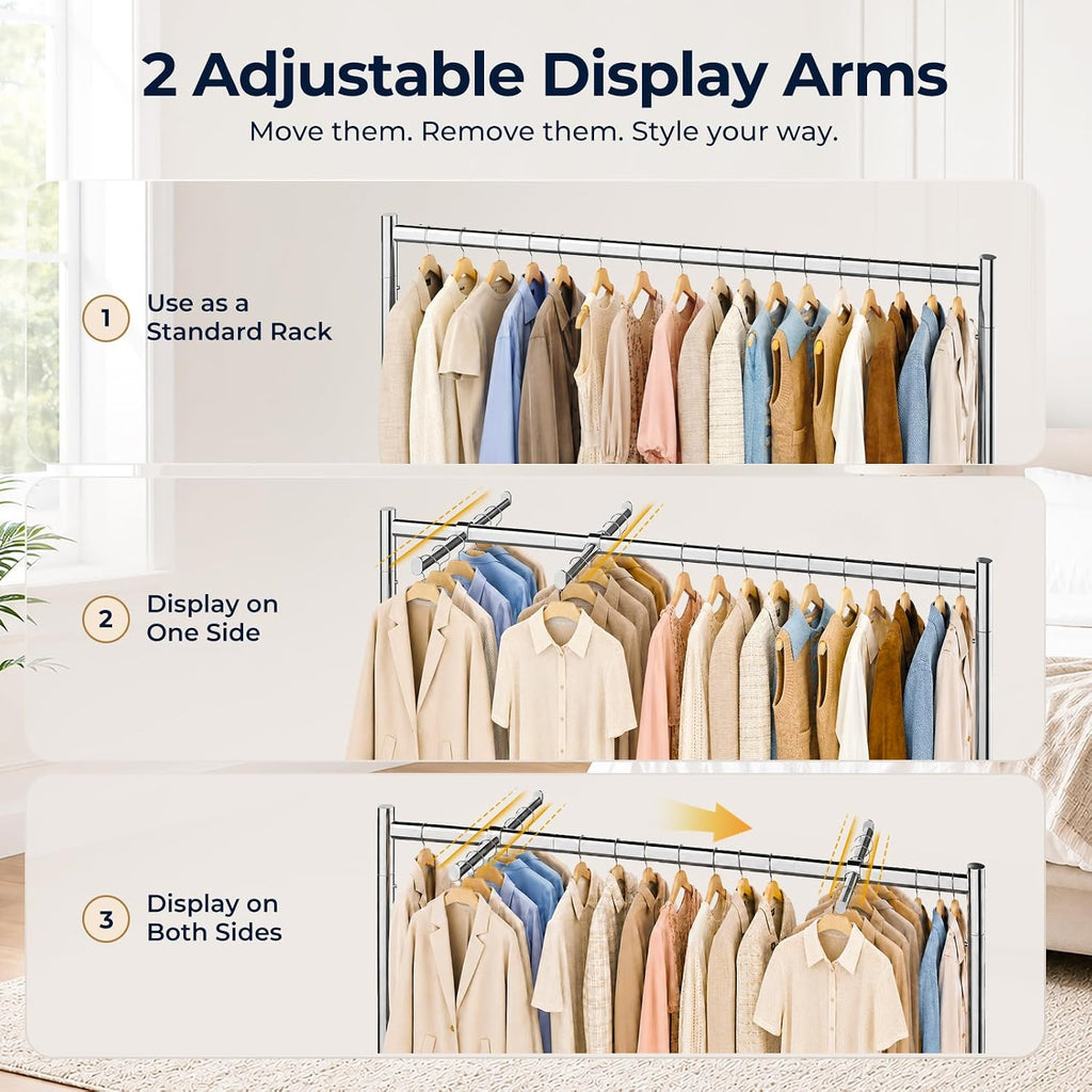 Z Rack for Clothes Heavy Duty Hold 500 LBS with Display Arms | Commercial Clothes Rack with Wheels Rolling Clothing
