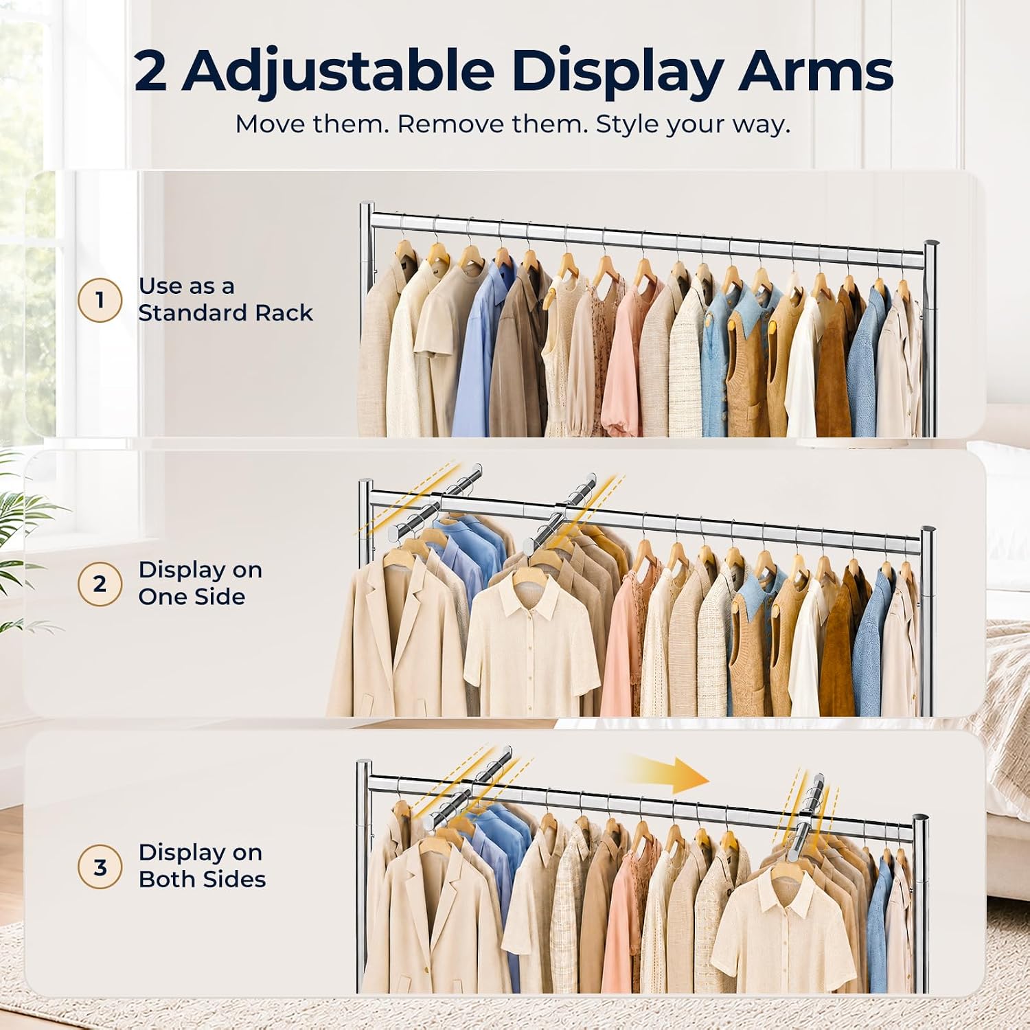 Z Rack for Clothes Heavy Duty Hold 500 LBS with Display Arms | Commercial Clothes Rack with Wheels Rolling Clothing