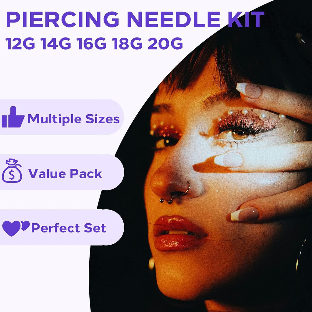 Piercing Kit 44pcs - Usiriy Piercing Needle Kit with 20G 18G 16G 14G 12G