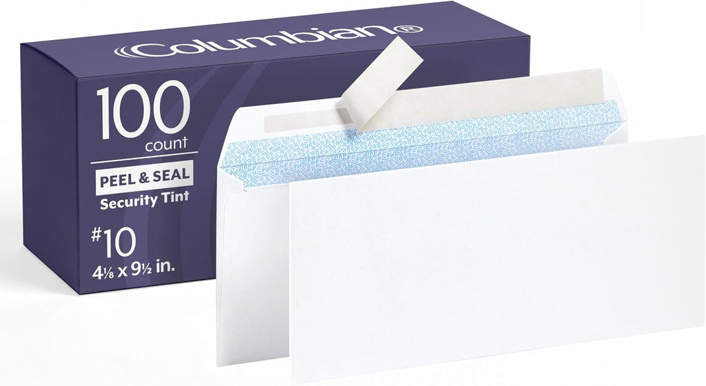 #10 Security Envelopes, 100 Pack, Self Seal Envelopes for Home, School, and Business Mailings, No Window, 4-1/8 x