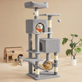 Cat Tree, 59.5-Inch Tall Cat Tower, Plush Multi-Level Condo with 5 Scratching Posts, 2 Perches, 2 Caves, Hammock, 2