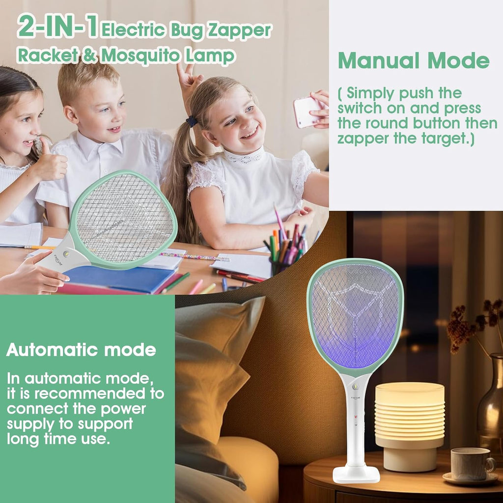 Rechargeable Handheld Bug Zapper Racket 2 in 1 Electric Fly Swatter (2 in 1 Green)