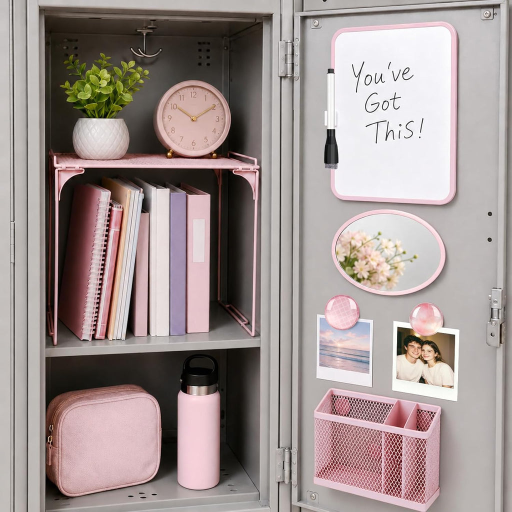 Pink Locker Accessories for Girls 11 Pcs Back to School Locker Decoration Supplies with Shelf Magnetic Mirror