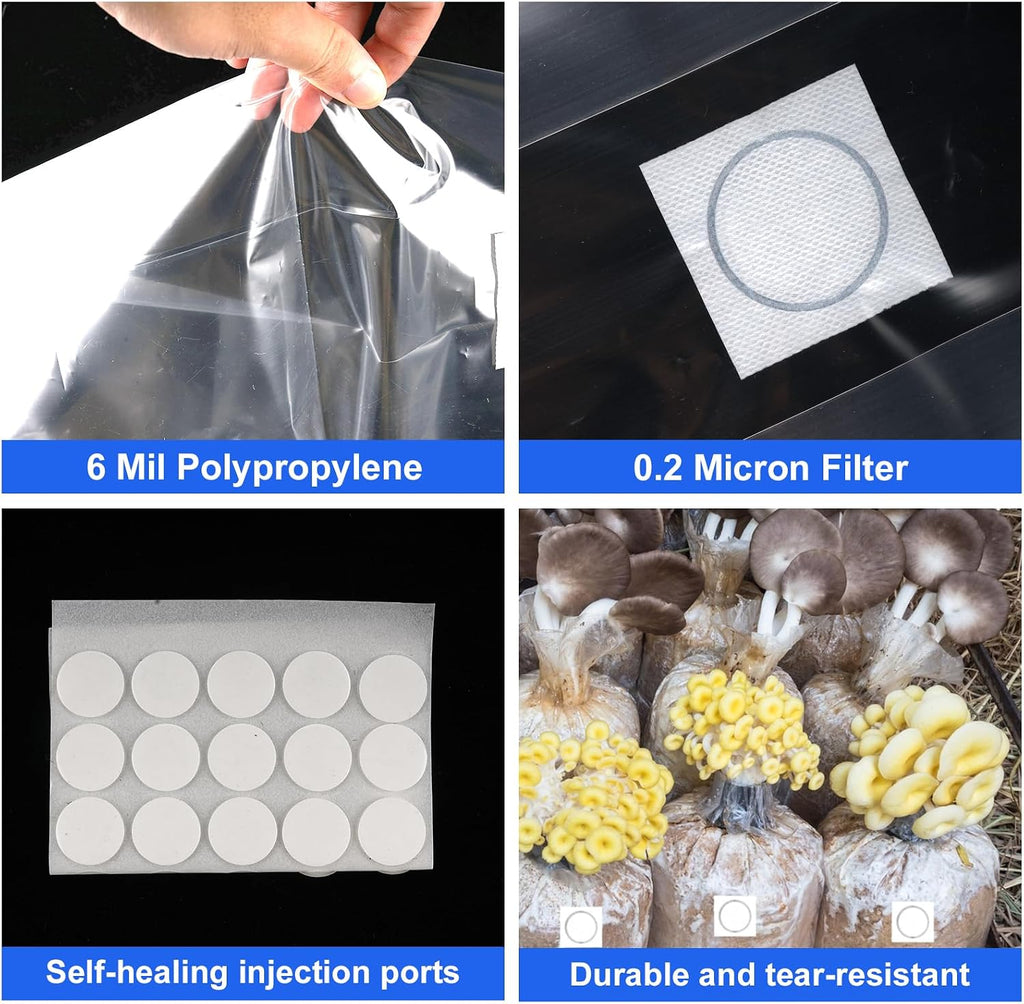 60-Pack Mushroom Grow Bags, 8 x 5 x 20 Inch, 6 Mil Thick Spawn Bags