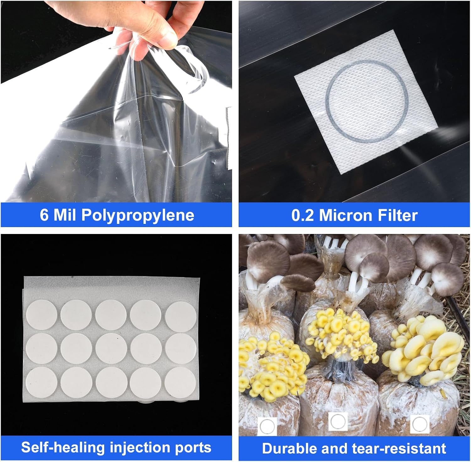 60-Pack Mushroom Grow Bags, 8 x 5 x 20 Inch, 6 Mil Thick Spawn Bags