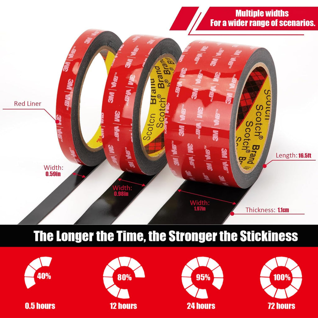 Double Sided Tape Heavy Duty, Waterproof Mounting Foam Tape, 9.9ft Length, 0.6in Width, High Temperature Resistant