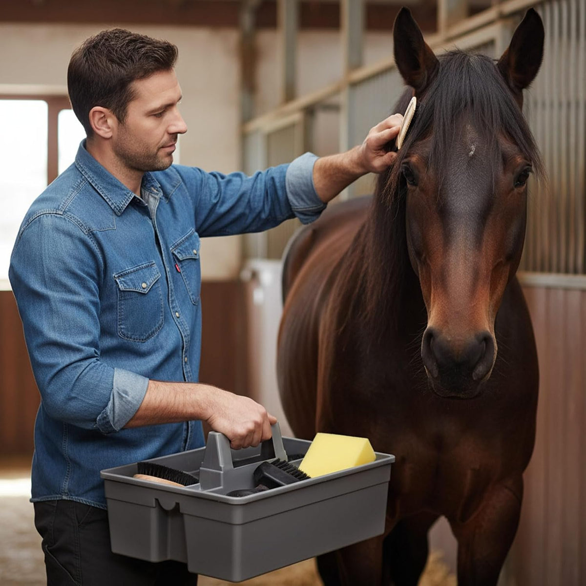 Horse Grooming Kit with Tote Bag, 6-Piece Horse Care Set with Brush, Comb & Hoof Pick, Portable Grooming Supplies