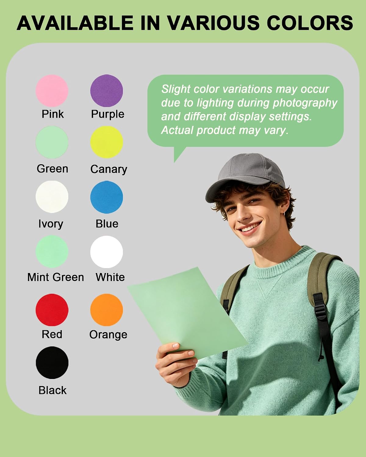 Veritas Green Colored Cardstock, 8.5" x 11" Colored Copy paper, 110LB/199GSM Printer Paper, 100 Sheets (1 Reams)