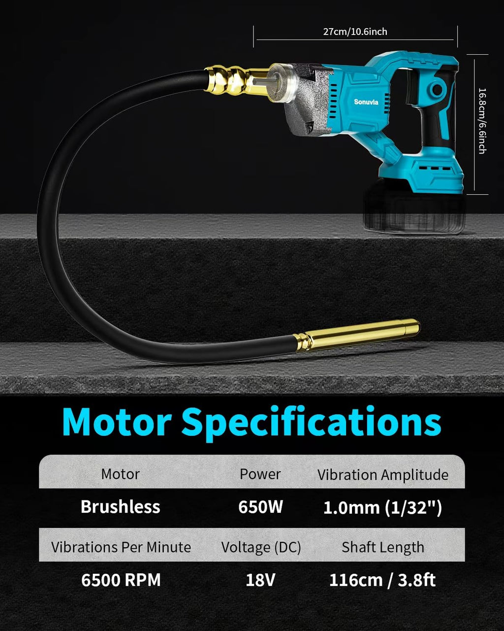 Cordless Concrete Vibrator Compatible with Makita