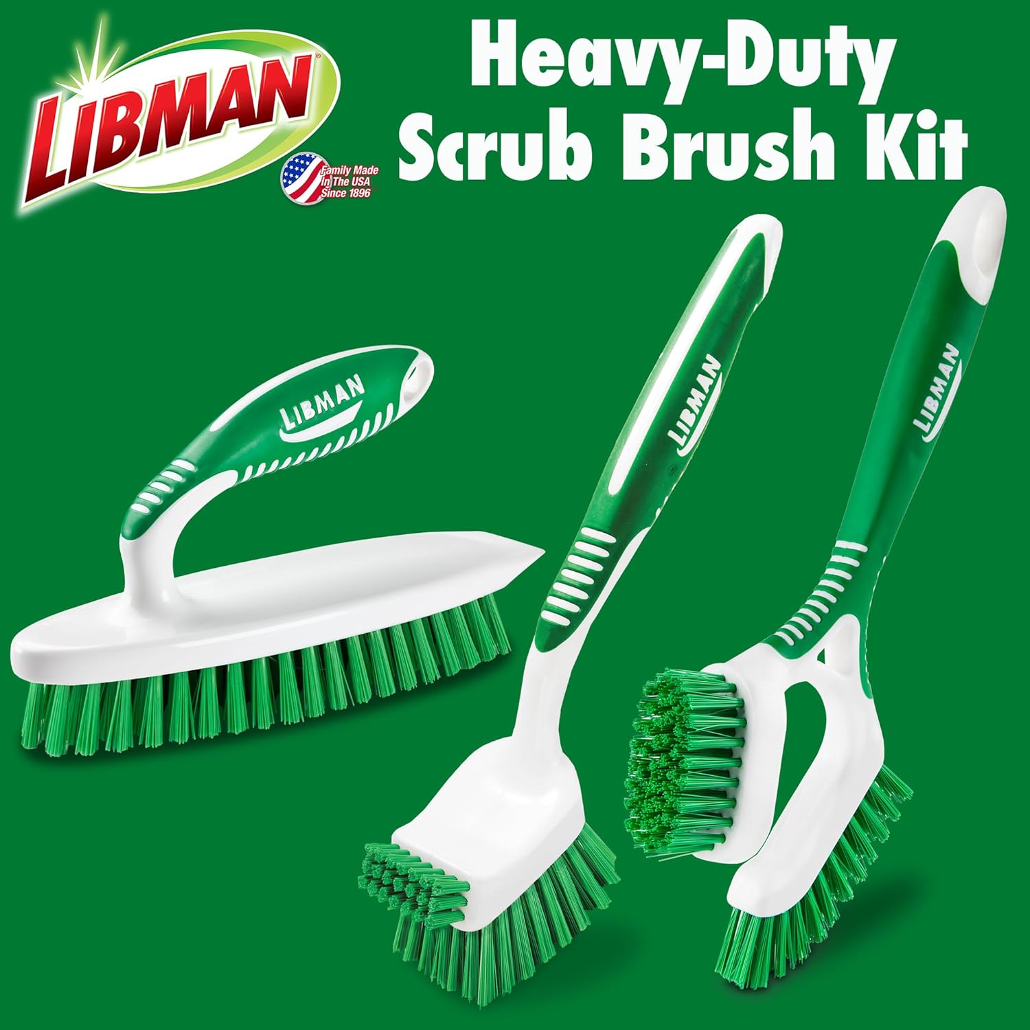 Libman Heavy Duty Scrub Brush Kit | Cleaning Brushes for Household Use | Tub Scrubber | Easy Grip Scrub Brush | Big