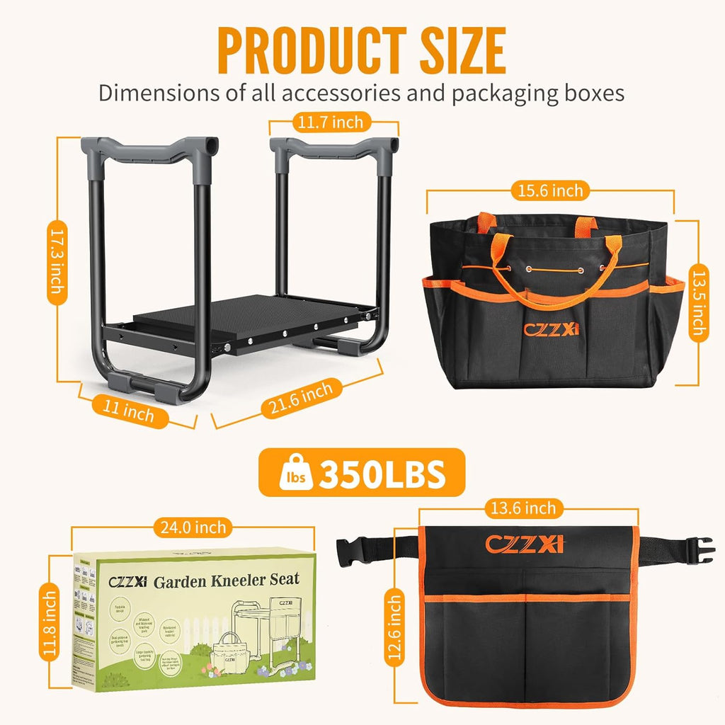 Garden Kneeler and Seat, Wider and Thicker Kneeling Pad Heavy Duty Gardening Stool with Gardening Tool Pouch and Bag