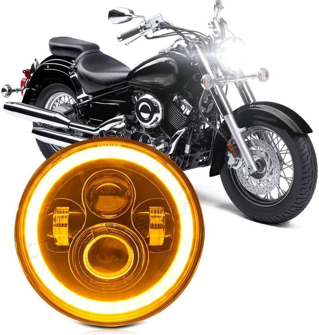 CHUSYYRAY 7'' Round Compatible with Yamaha XSR900 V Star 1100 650 Road Star LED Motorcycle Headlight Assembly for Off Road, High Low Beam DRL Turn Signal, DOT Approved, 55W 6000K White, 1PCS
