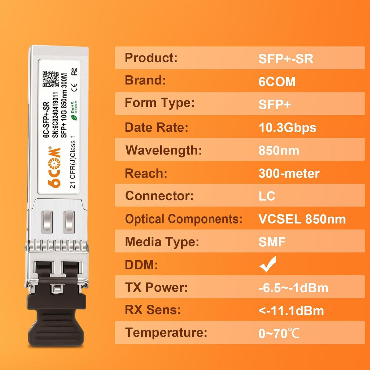 4Pack 10GBase-SR SFP+ Transceiver,10G 850nm 300M Dual LC Multi-Mode Module