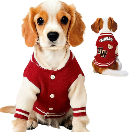 Dog Varsity Sweaters for Medium Dogs, Brushed Fleece Dog Sweater Baseball Jacket Pet Clothes with Bear Embroidery