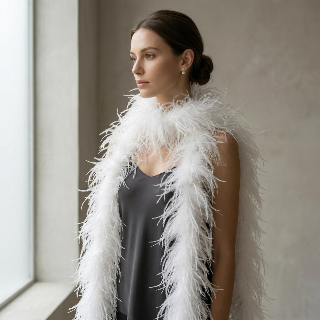 5 ply White Ostrich Feather Boas.