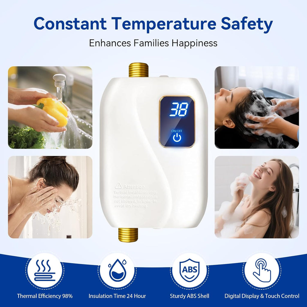 110V Tankless Water Heater Electric, 3000W Tankless Electric Water Heater Instant, Under Sink Water Heater with