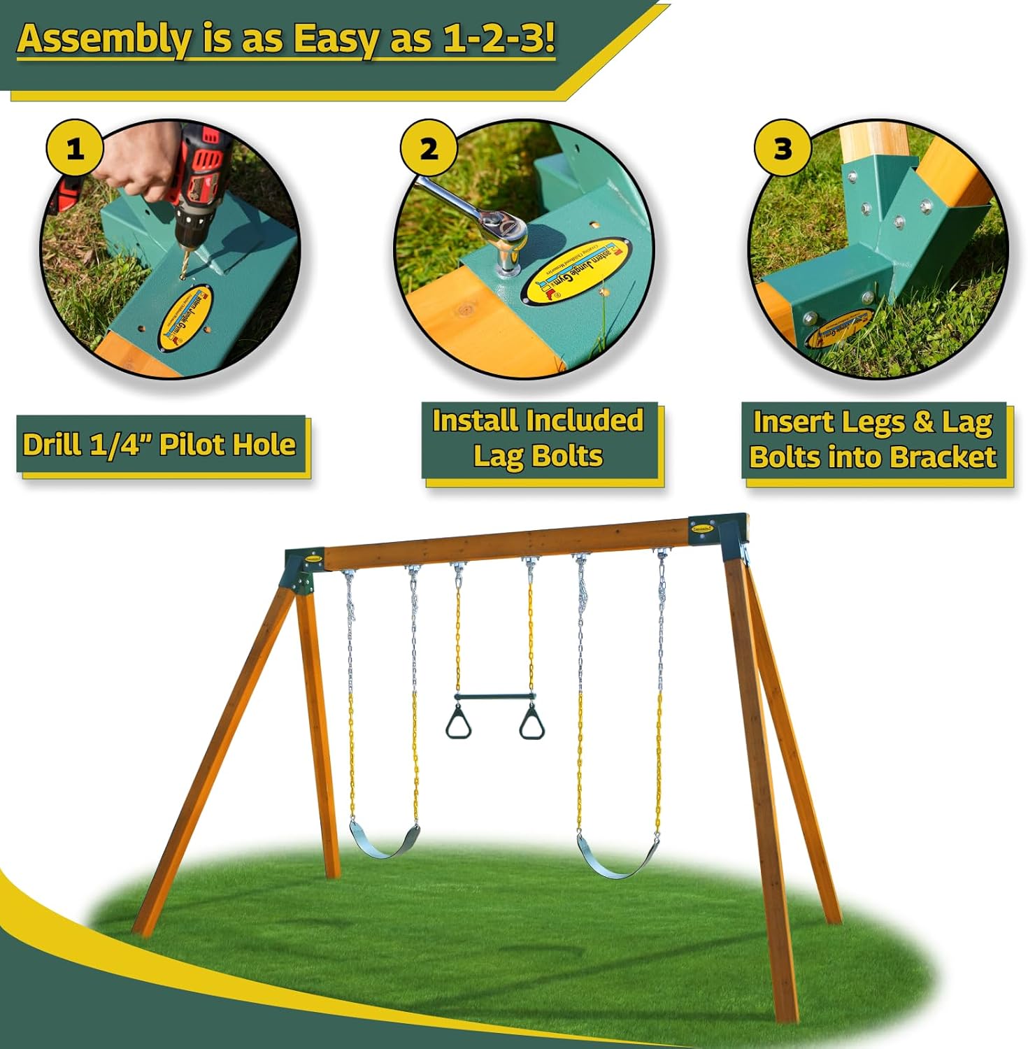 Easy 1-2-3 A-Frame Swing Set Bracket Heavy Duty for EZ, Simple Install - DIY Swing Set Parts Green