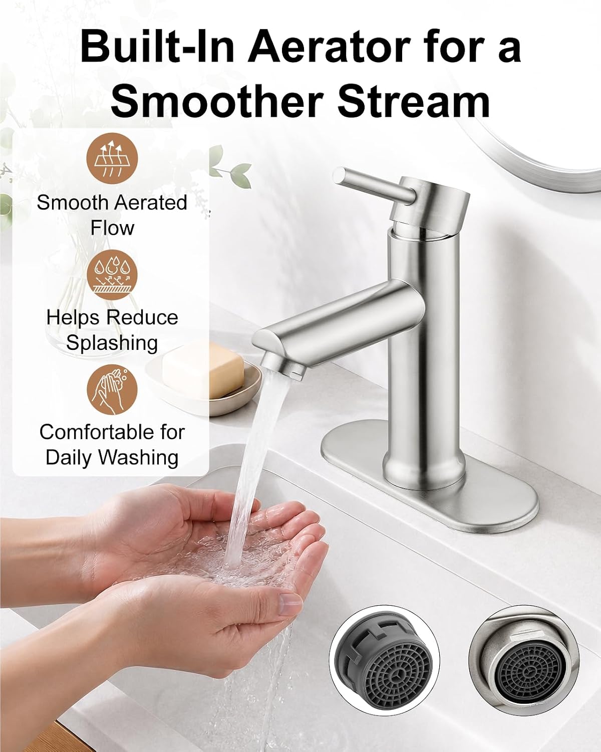 Brushed Nickel Bathroom Faucet 1 Hole,Single Handle,Hot and Cold