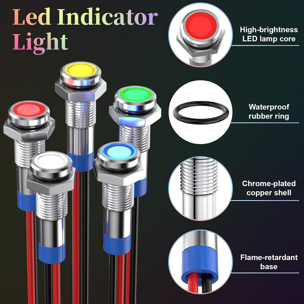10 PCS Led Indicator Light 12V, Metal 12V Led Light