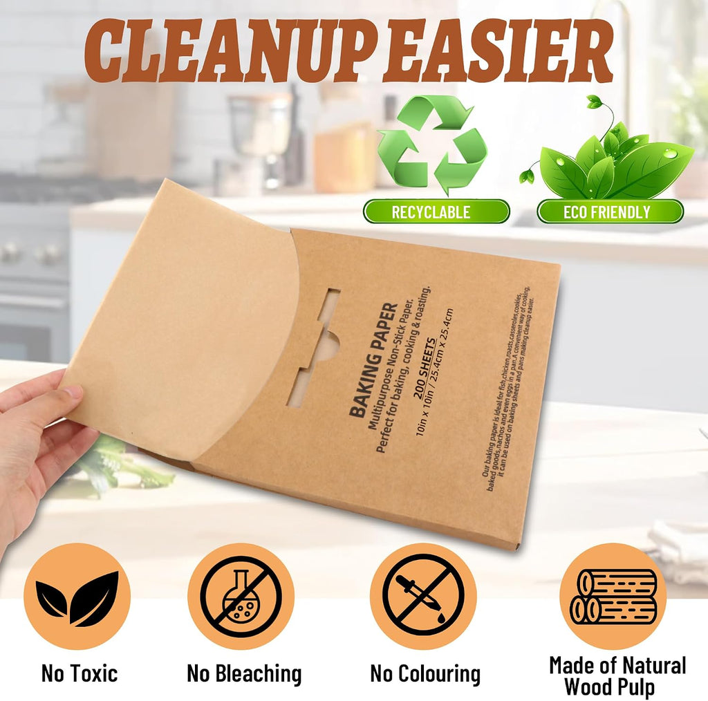 10x10 Inch Parchment Paper Sheets 200 Pcs, Unbleached Non-Stick