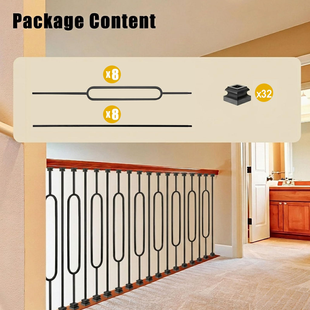 16 Pack Wrought Iron Balusters, 1/2" Hollow Deck Balusters, Stair Metal Deck Spindles, Staircase Baluster W/ 32 Pack