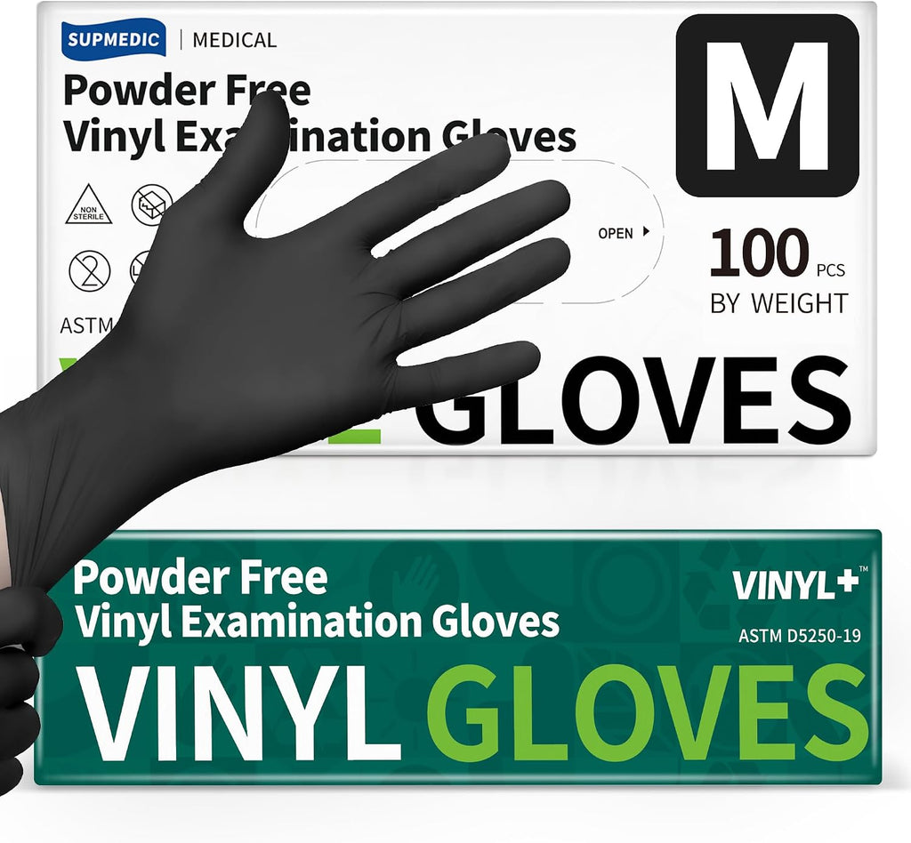 Vinyl Disposable Exam Gloves, Black 4Mil Powder-Free Latex-Free Medical Food Safe Cooking Cleaning Glove 100 &1000Ct