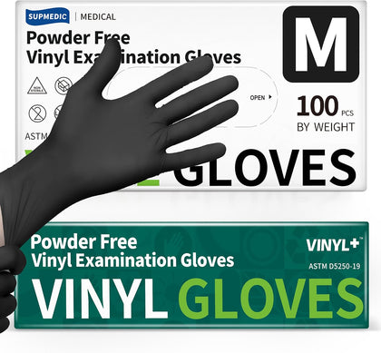 Vinyl Disposable Exam Gloves, Black 4Mil Powder-Free Latex-Free Medical Food Safe Cooking Cleaning Glove 100 &1000Ct
