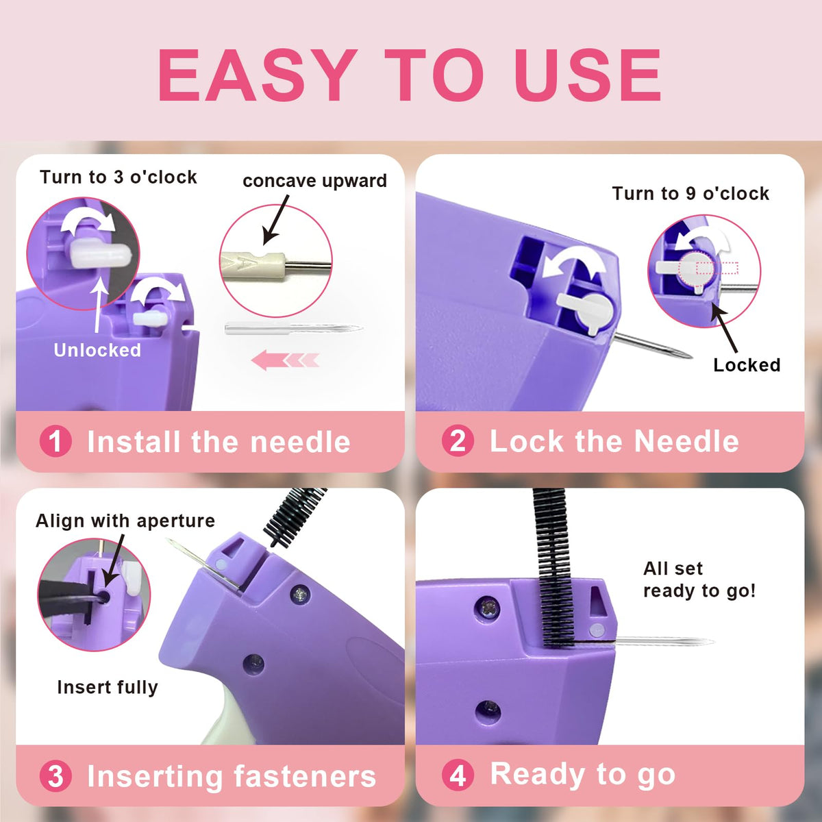 Stitch Gun for Clothes -Handheld Stitch Gun Quick Clothing Fixer - Mini Tag Gun - Includes 6 Fine Needles, 2000