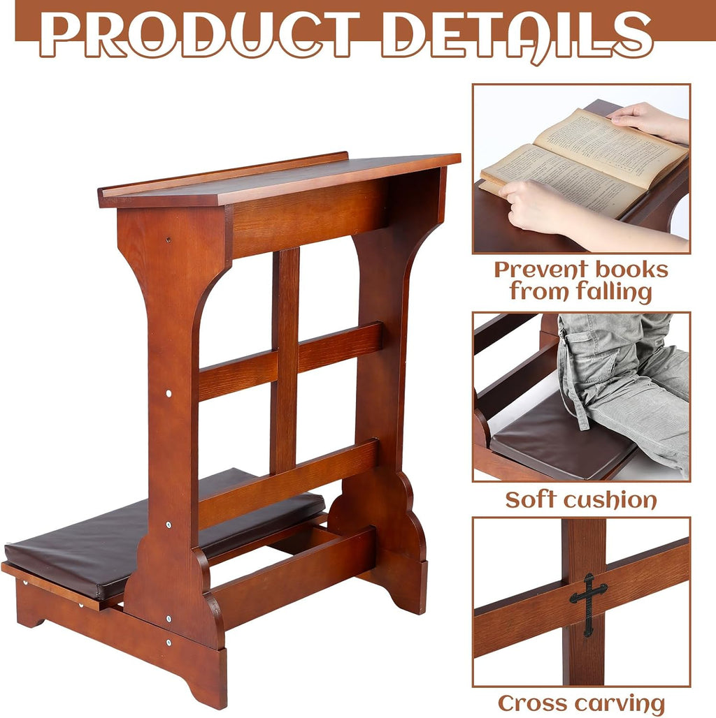 Wood Prayer Kneeler with Shelf and Cushion,Simple Style