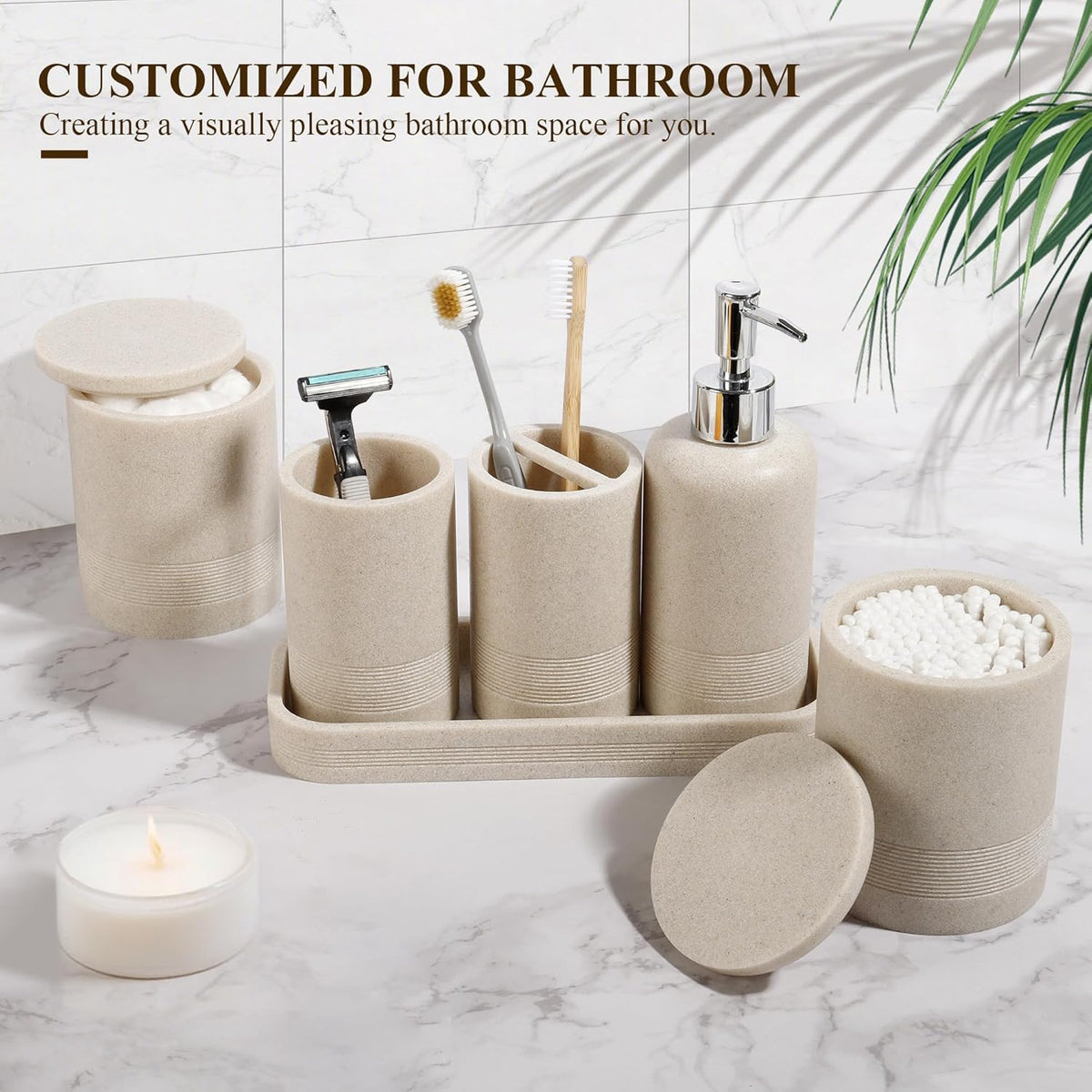 Bathroom Accessories Set, 6-Piece Bathroom Accessory Set, Toothbrush Holders Set, Soap Dispenser, Vanity Tray