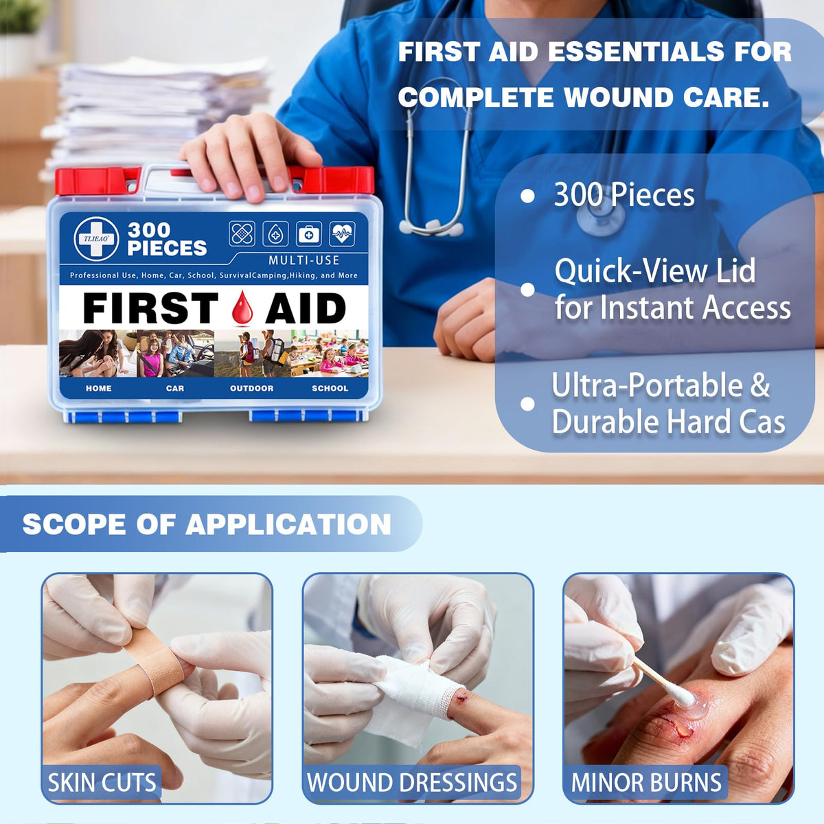 300 Piece Professional First Aid Kit, Navy Blue