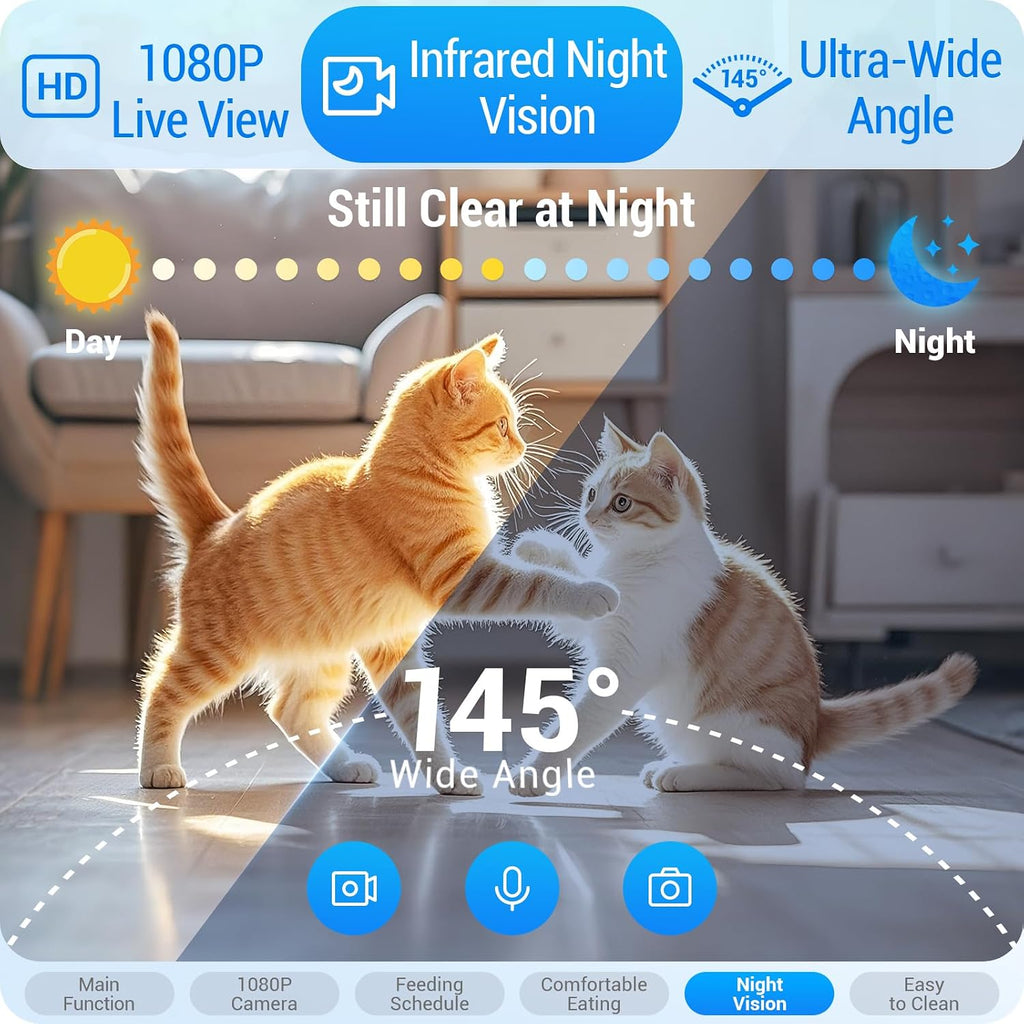Dual Automatic Cat Feeder with Camera for 2 Cats: 5G WiFi Automatic Dog Feeder with Night Vision, 7L Auto Cat Food